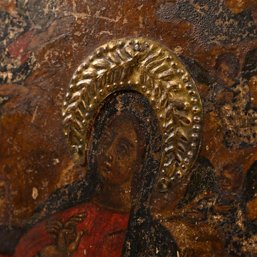 Wooden Icon of the Virgin Mary Blessed by Angels