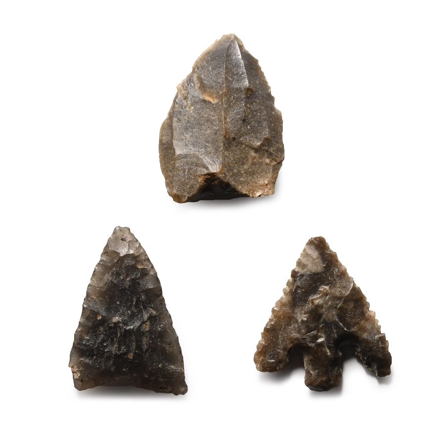 Stone Age Flint Arrowhead Group