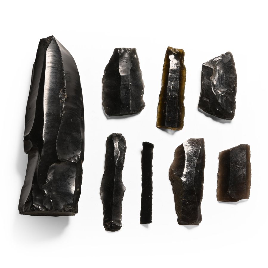 Pre-Columbian Aztec Obsidian Blades and Core Group
