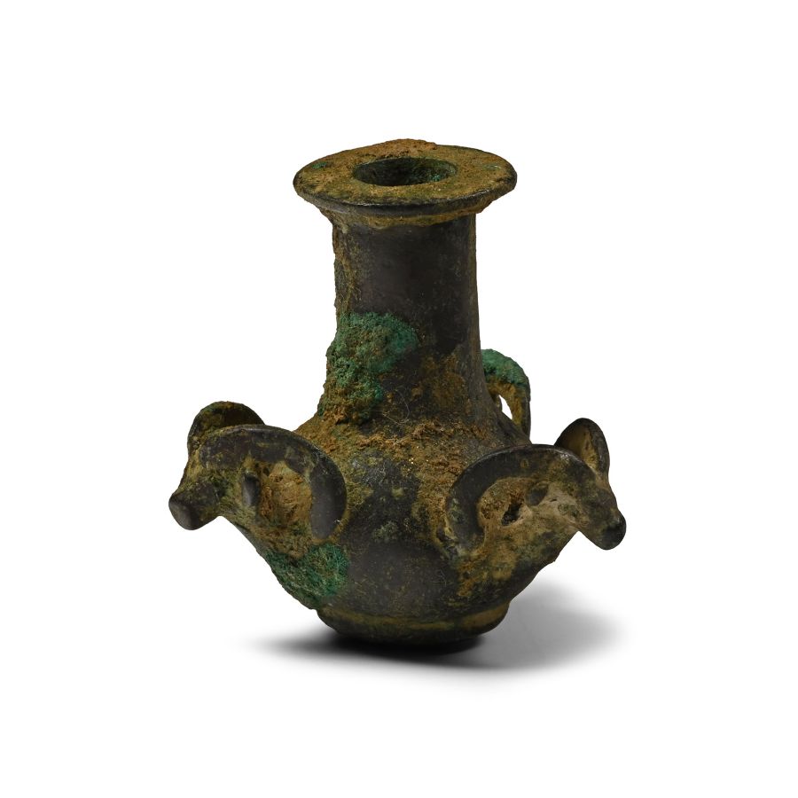 Bactrian Bronze Kohl Pot with Three Ibexes