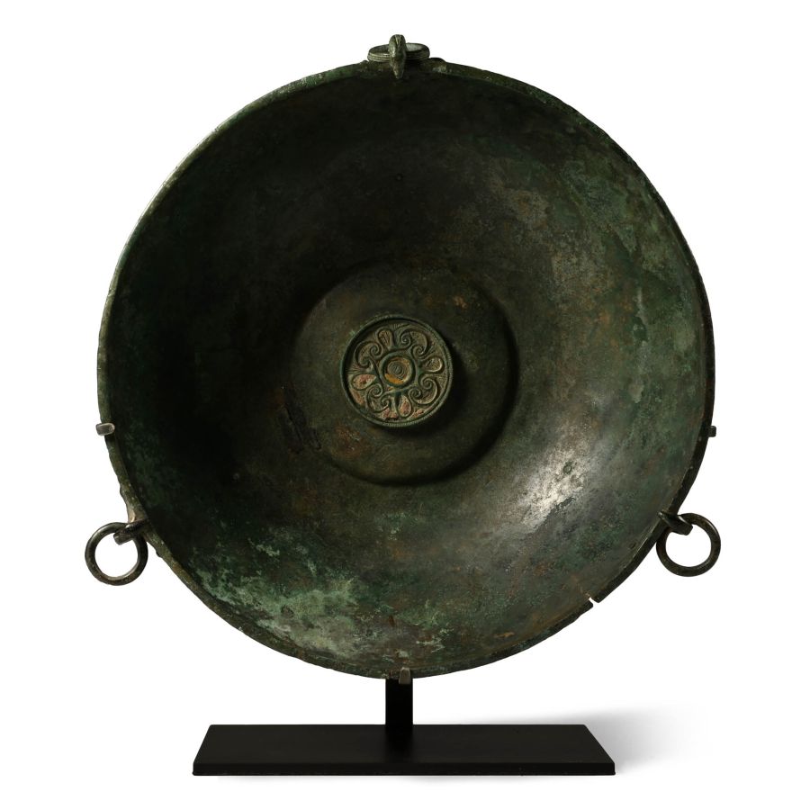 High-Status 'Ryedale' Anglo-Saxon Bronze Hanging Bowl with Enamelled Chip-Carved Mounts