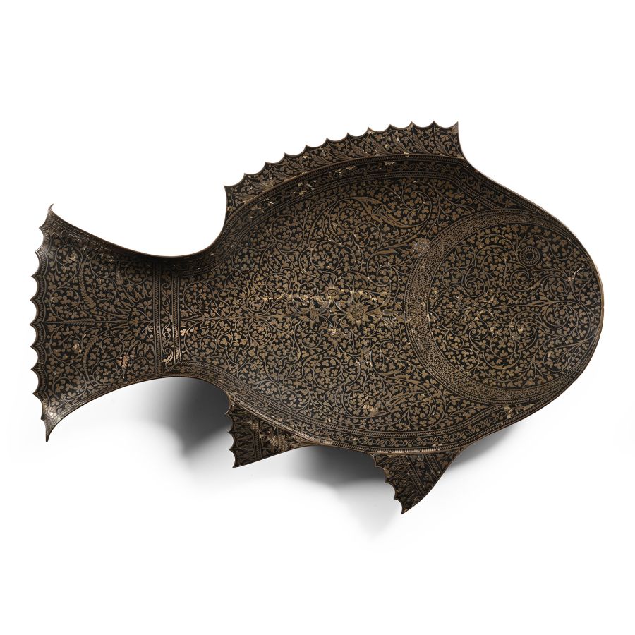 Kashmir Bronze Fish Chaffing Dish with Niello