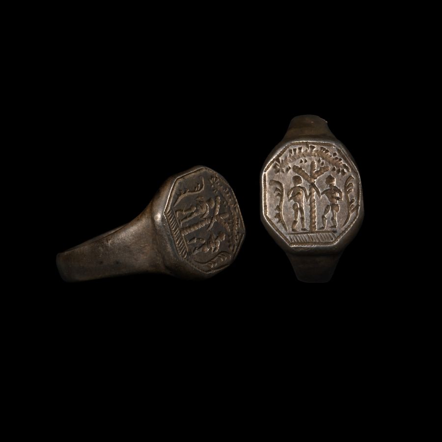 Medieval Silver Ring with Adam and Eve