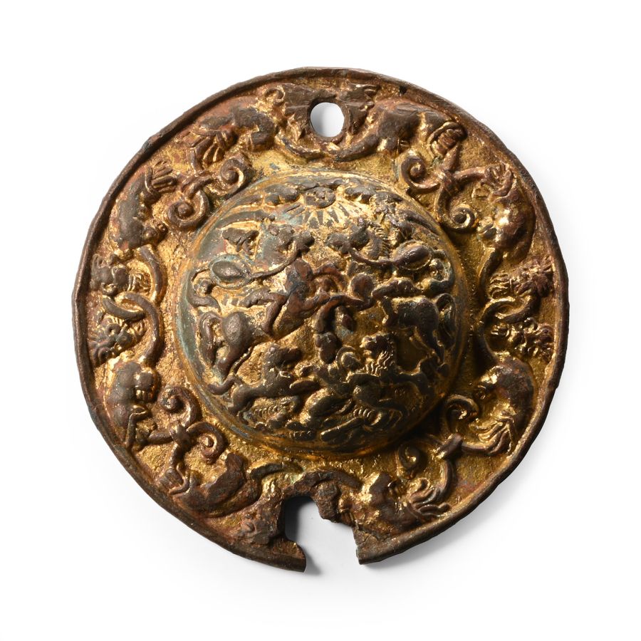 Renaissance Gilt Bronze Plaque with Armed Warriors