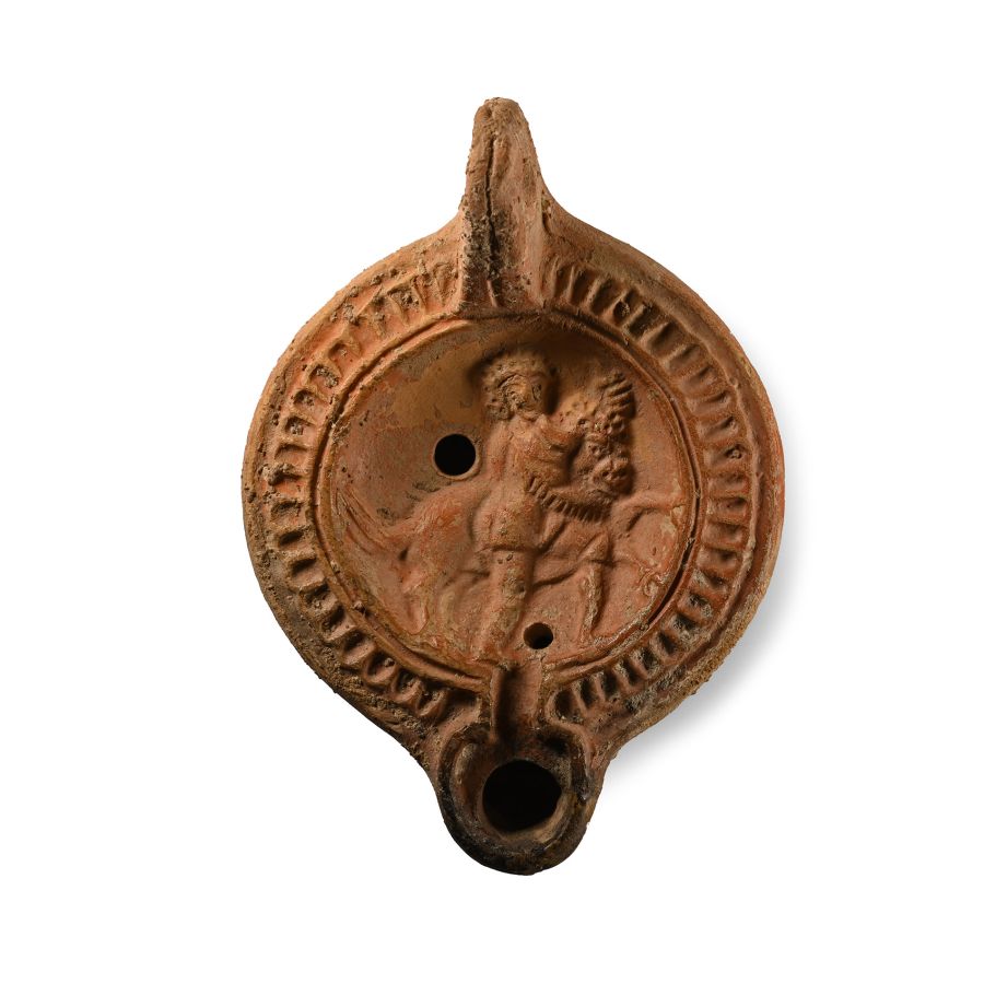 Roman Terracotta Oil Lamp with Tauroctony