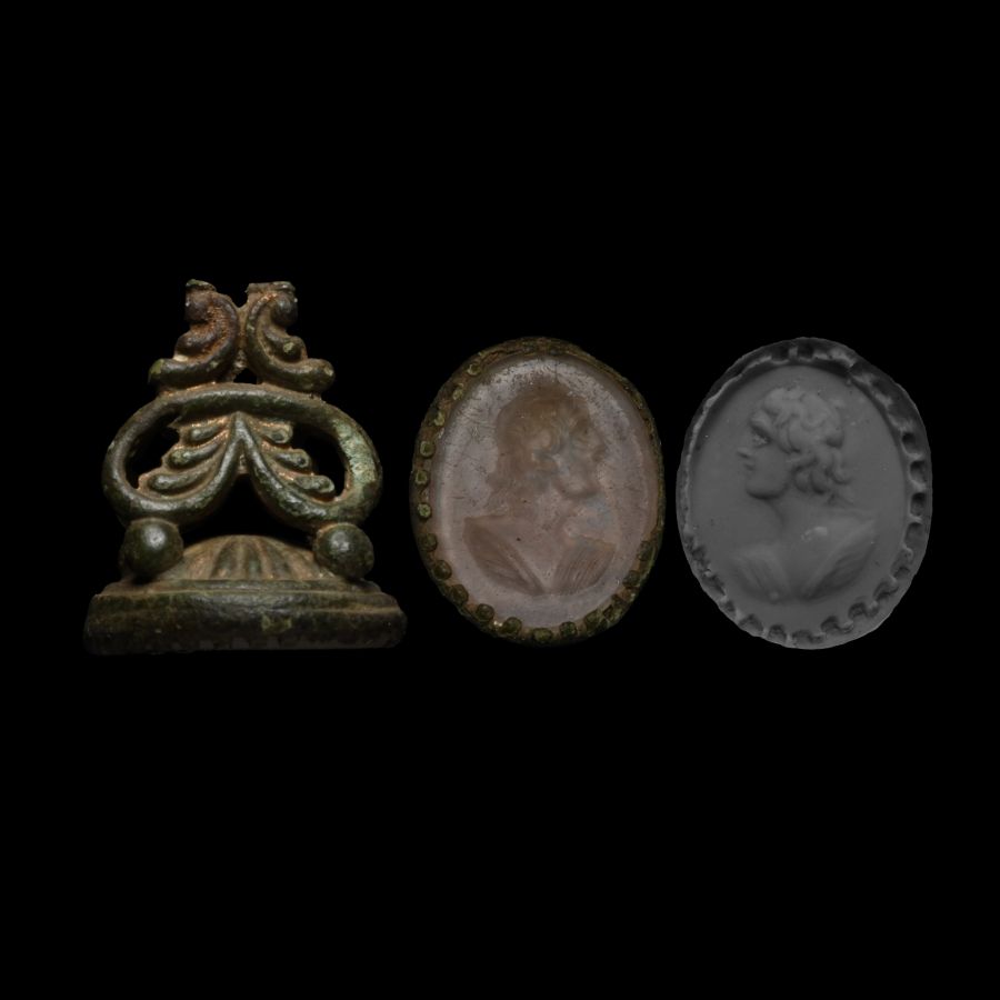 Georgian Gilt Bronze Fob Seal with Portrait