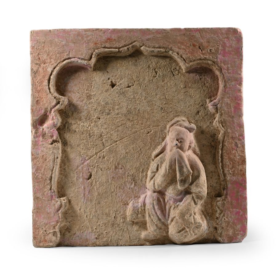 Chinese Song Terracotta Tile with Figure and Hand Print Signature
