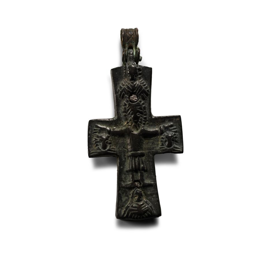 Byzantine Bronze Reliquary Cross Pendant