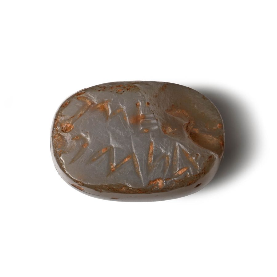 Western Asiatic Chalcedony Bead with Aramaic Inscriptions