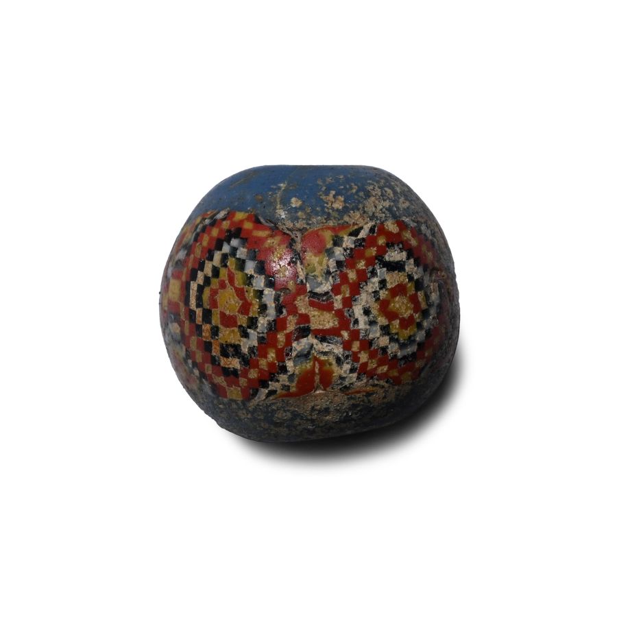 Roman Blue Chequerboard Glass Bead
