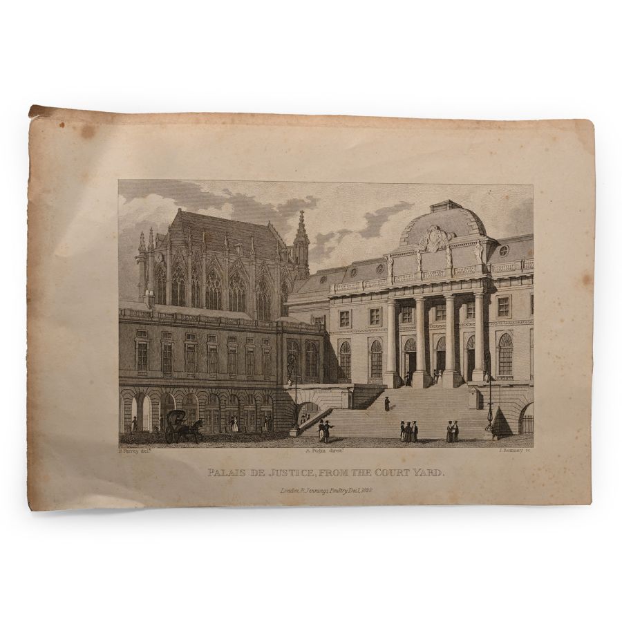 Etching of Palais De Justice from the Courtyard