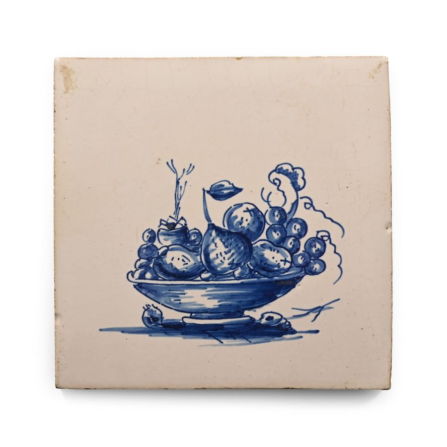 Dutch Glazed Ceramic Tile with Bowl of Fruits