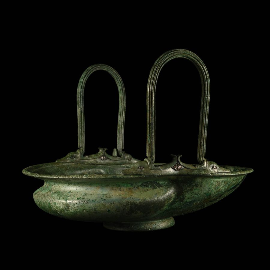 Roman Bronze Vessel with Folding Handles