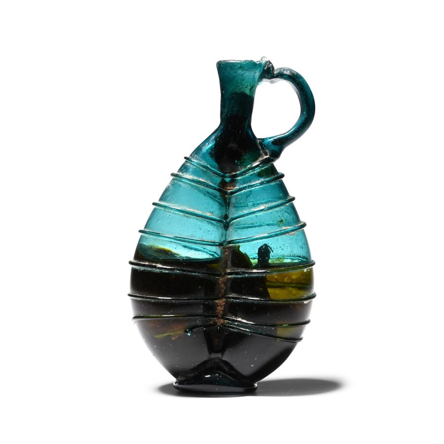 Western Asiatic Glass Ribbed Double Unguentarium with Contents