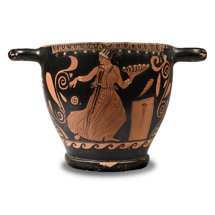 Large Greek Apulian Red-Figure Skyphos with Maenad