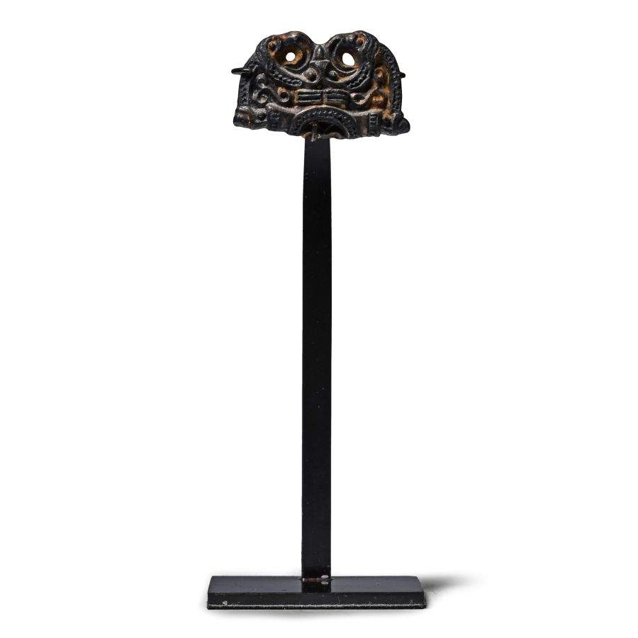 Pre-Viking Gilt Bronze Fitting with Mask Between Ravens