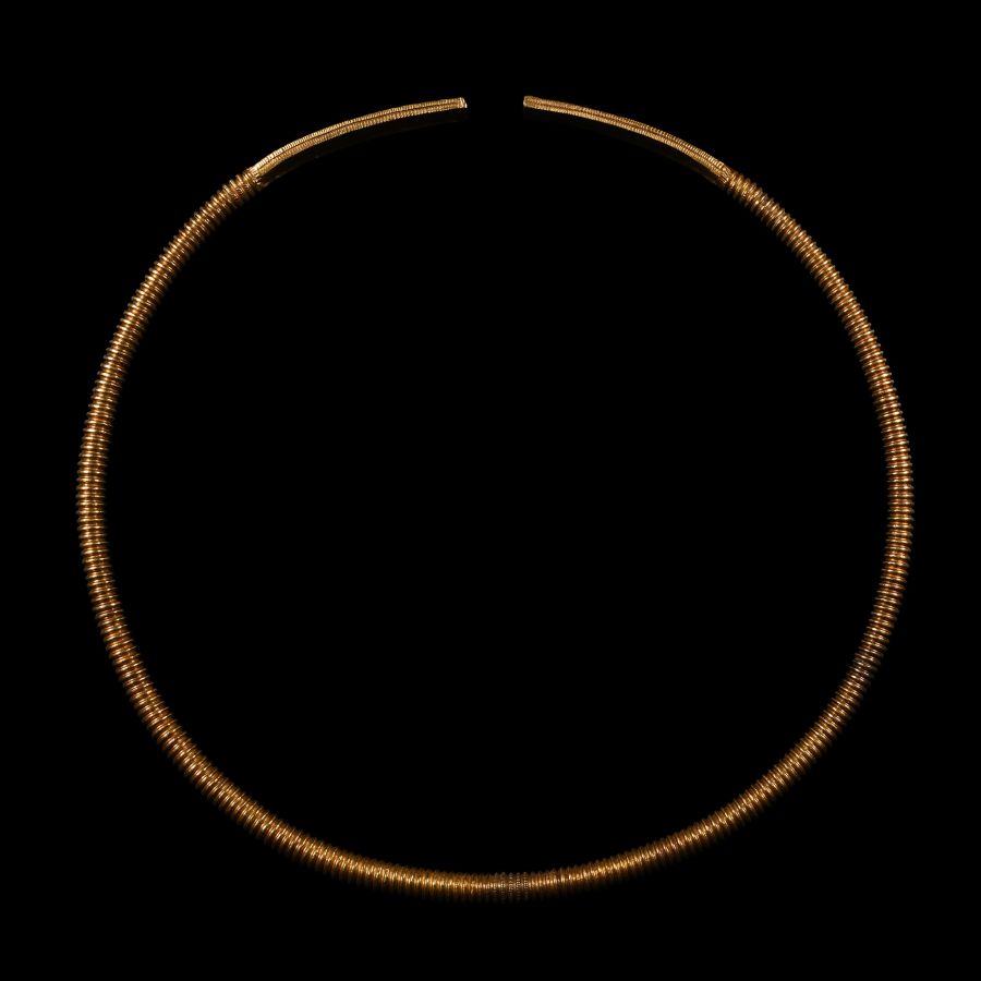 Scythian Gold Clad Ribbed Torc with Decorated Terminals