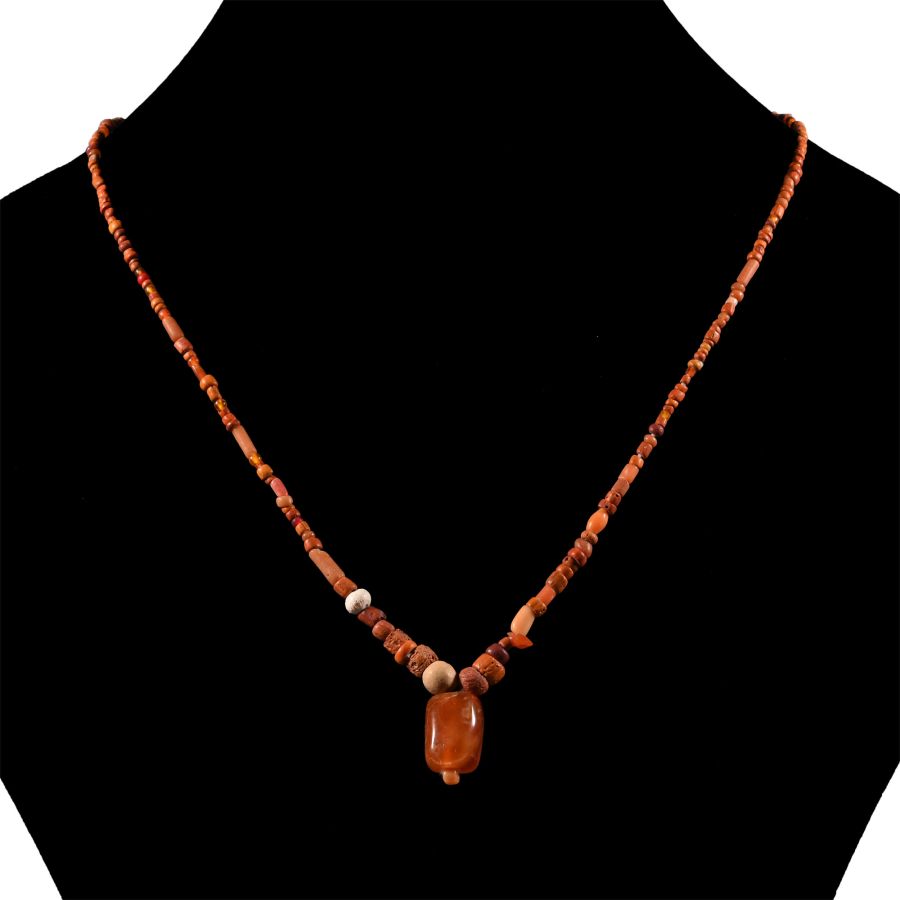 Roman Orange Glass and Stone Bead Necklace String