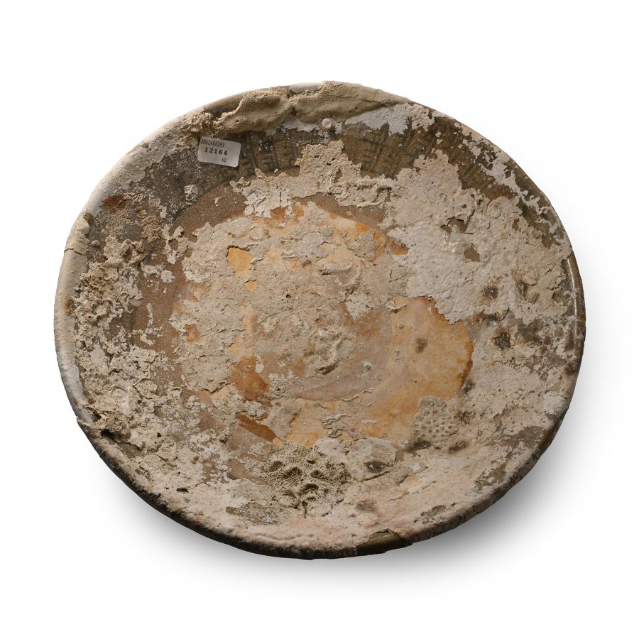 Large Sea Encrusted Tek Sing Treasure Shipwreck Glazed Blue and White Plate