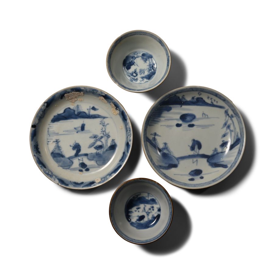 Ca Mau Cargo Shipwreck Glazed Blue and White Tea Set Pairs