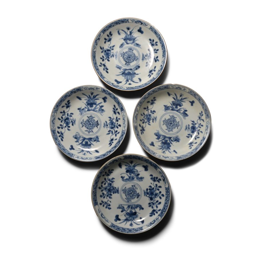 Ca Mau Cargo Shipwreck Glazed Blue and White Tea Saucer Set with Floral Design