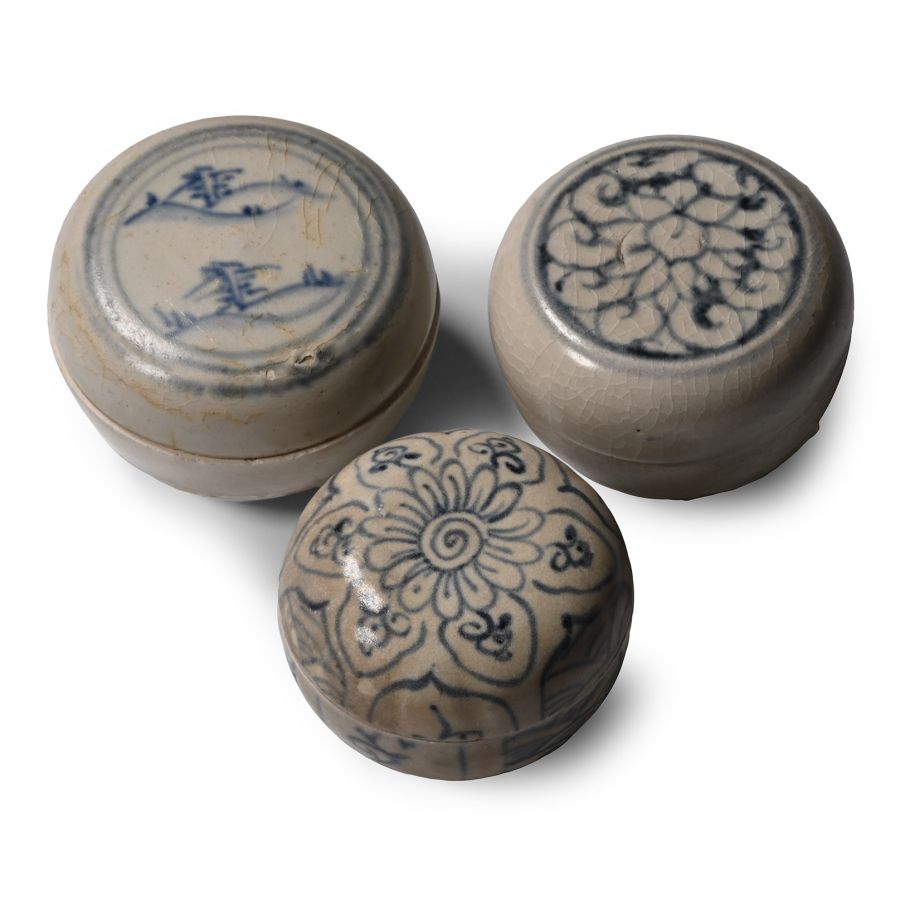 Hoi An Cargo Shipwreck Glazed Blue and White Lidded Box Collection