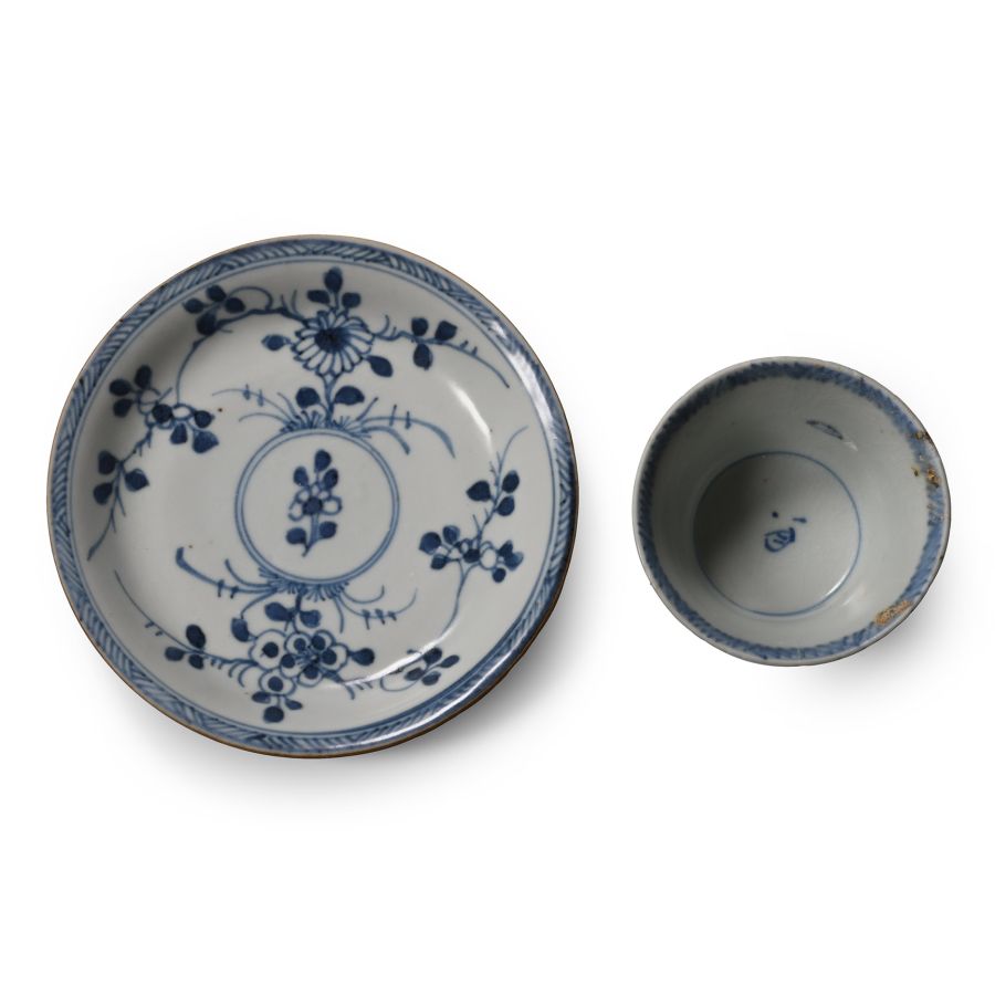 Ca Mau Cargo Shipwreck Glazed Blue and White Tea Cup and Saucer