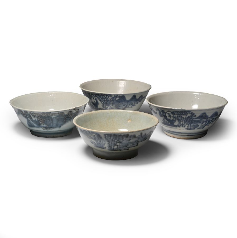 Tek Sing Treasure Shipwreck Glazed Dark Blue and White Rice Bowl Set