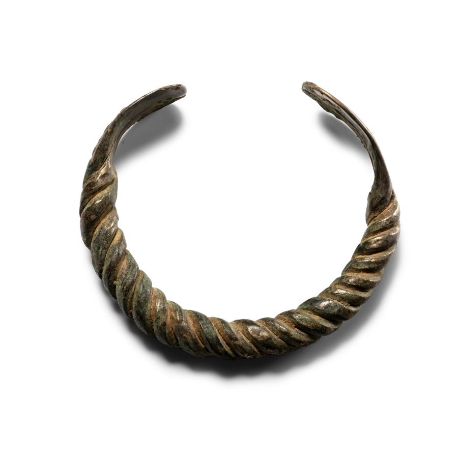 Viking Age Bronze Twisted Triple-Bar Bracelet with Looped Terminals