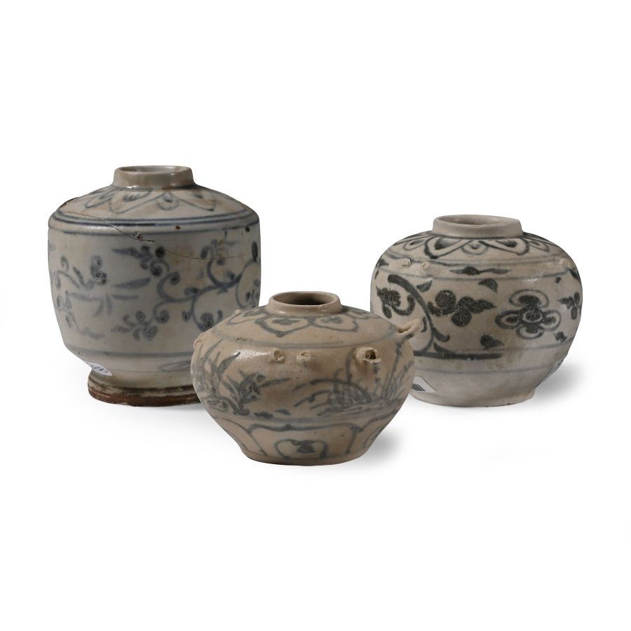Hoi An Cargo Shipwreck Glazed Blue and White Vase Trio