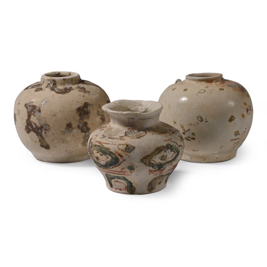 Hoi An Cargo Shipwreck Glazed Blue and White Vase Trio