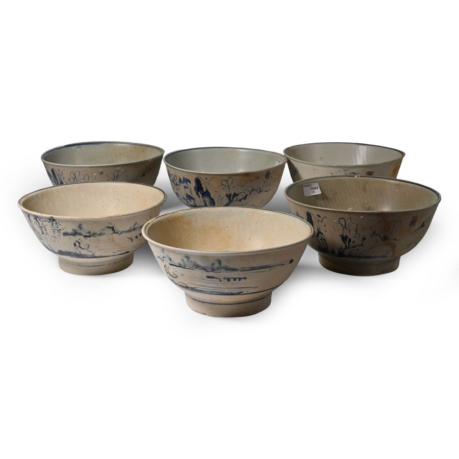 Tek Sing Treasure Shipwreck Glazed Blue and White Bowl Group