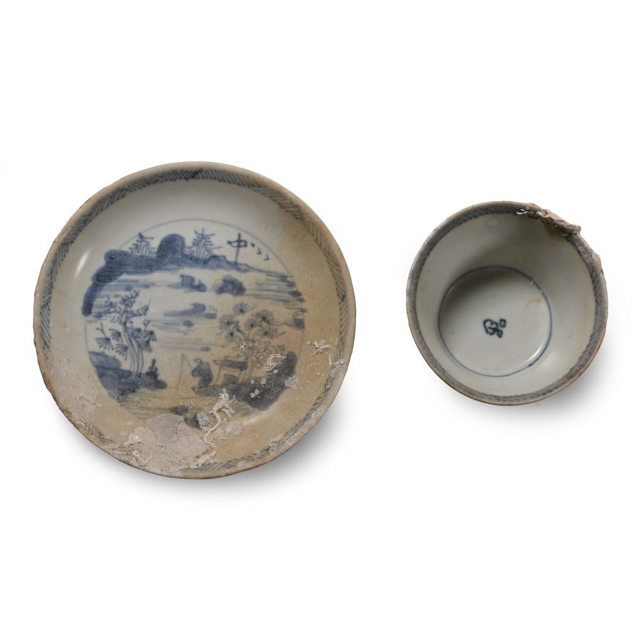 Ca Mau Cargo Shipwreck Glazed Blue and White Tea Bowl and Saucer