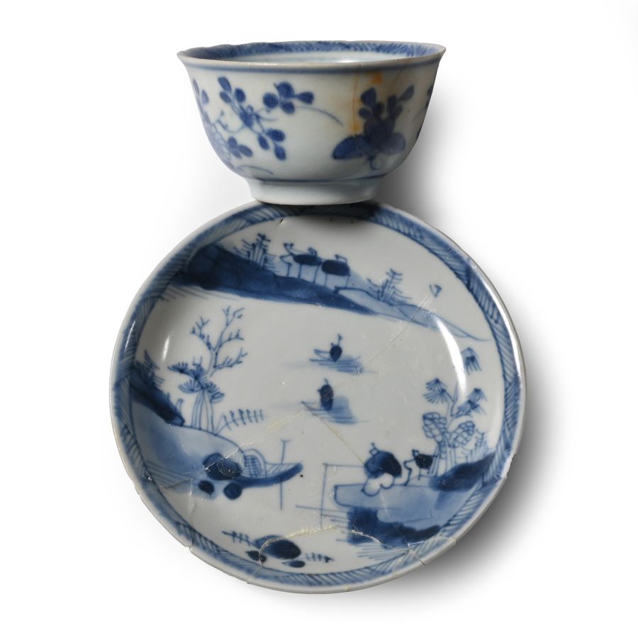 Ca Mau Cargo Shipwreck Glazed Blue and White Tea Bowl and Saucer
