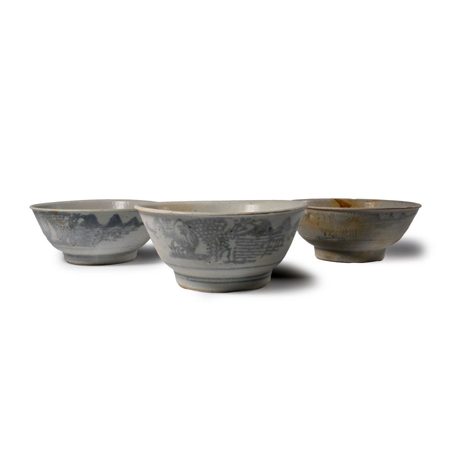 Tek Sing Treasure Shipwreck Glazed Blue and White Bowl Trio