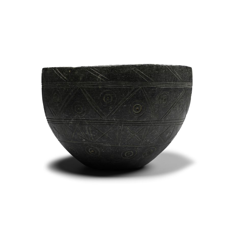 Western Asiatic Decorated Black Stone Bowl