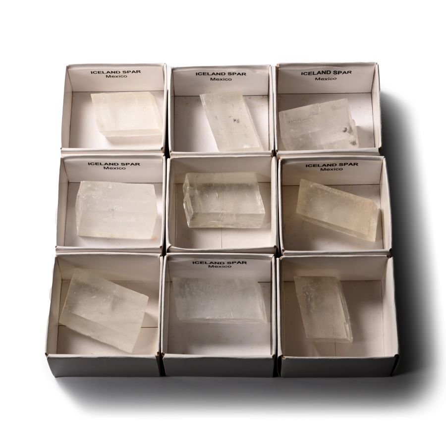 Boxed Iceland Spar Mineral Specimen Group [9]