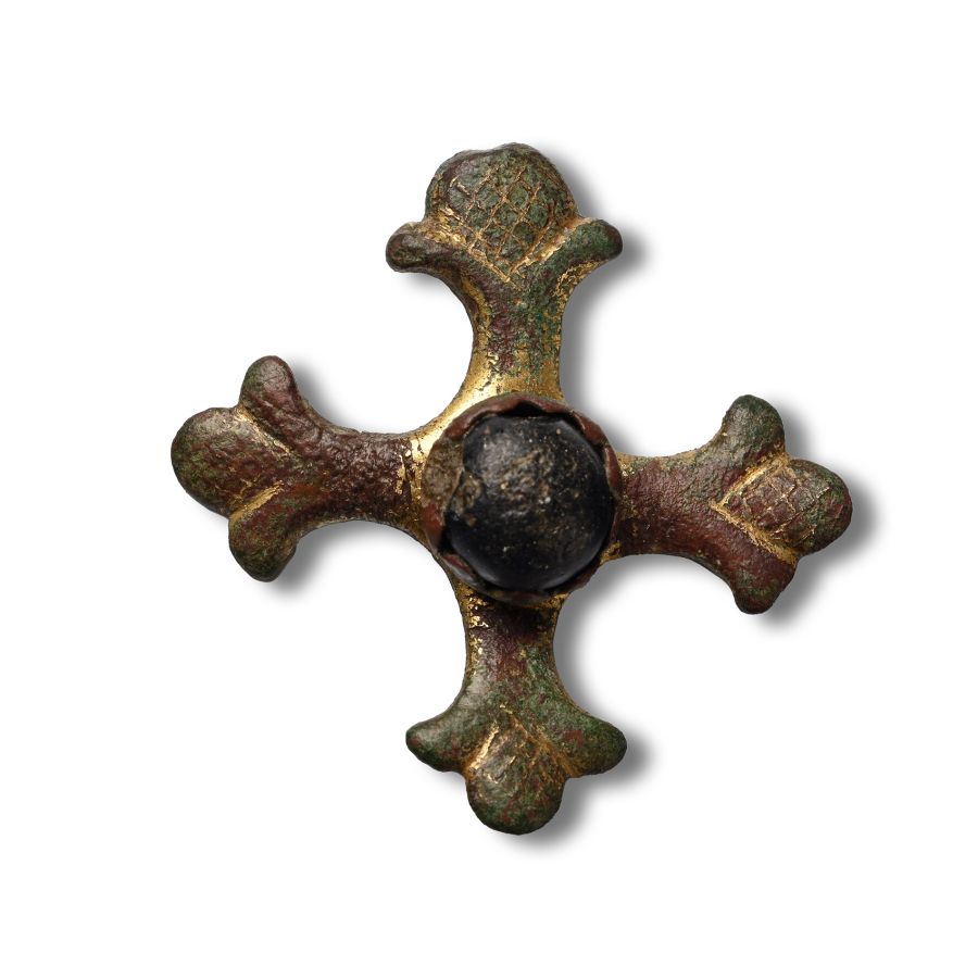 Medieval Jewelled Gilt Bronze Cross Mount