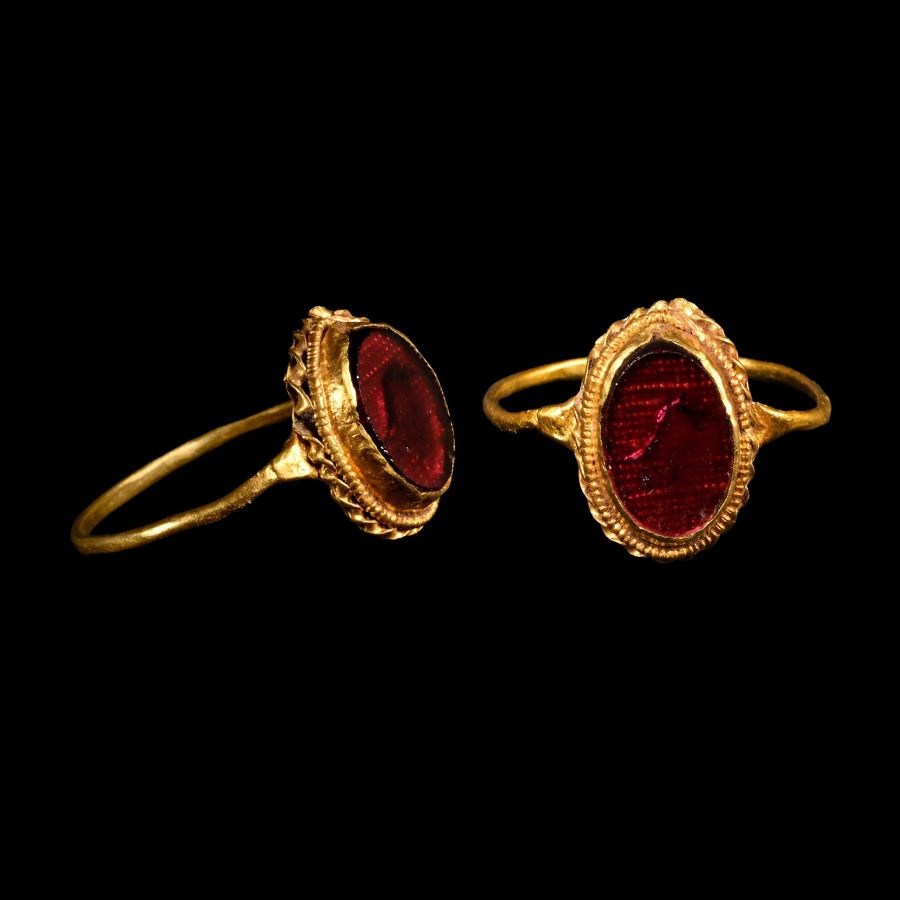 Dark Age Gold Ring with Flat-Bed Garnet