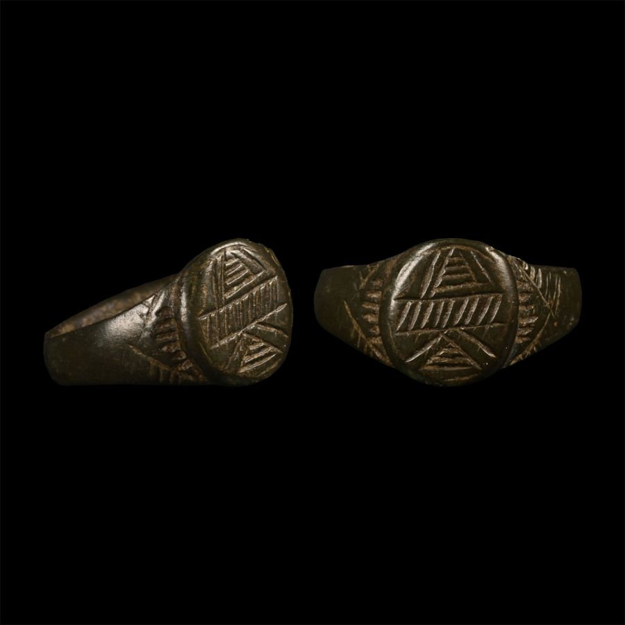 Medieval Bronze Ring with Geometric Motif