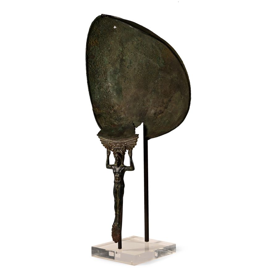 Archaic Greek Bronze Patera with Kouros Handle