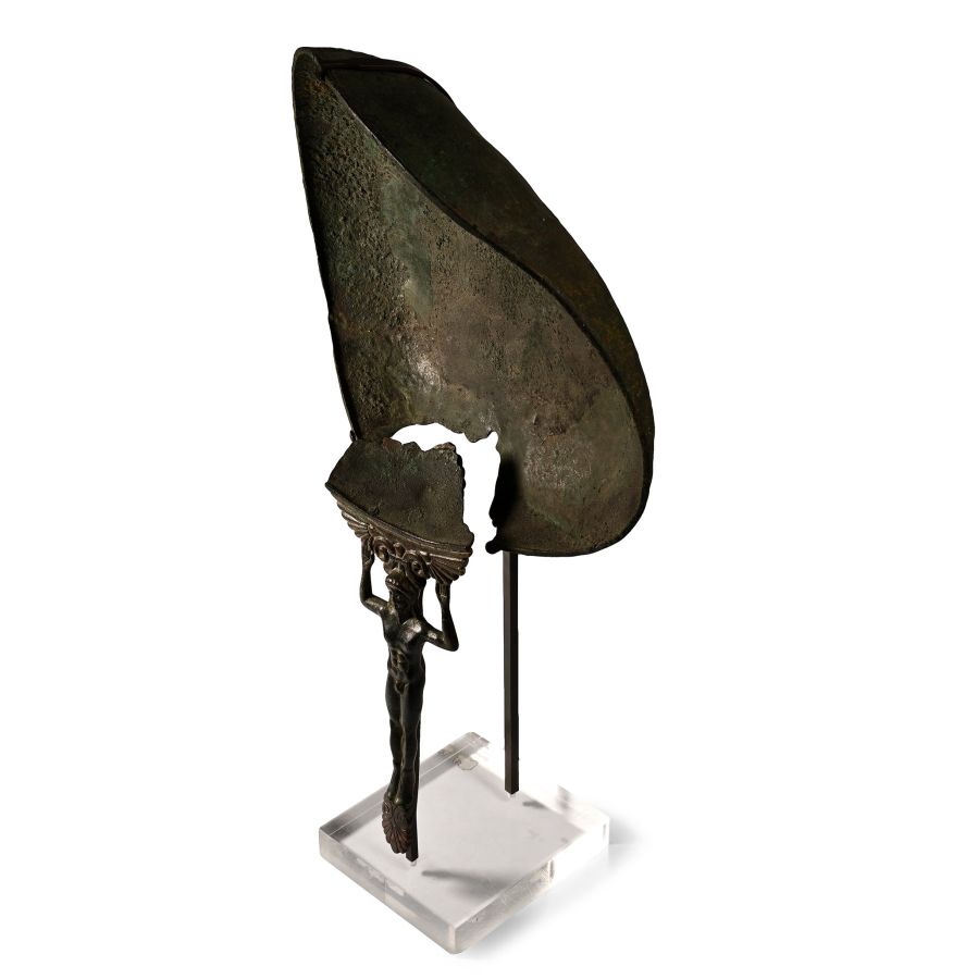 Archaic Greek Bronze Patera with Kouros Handle