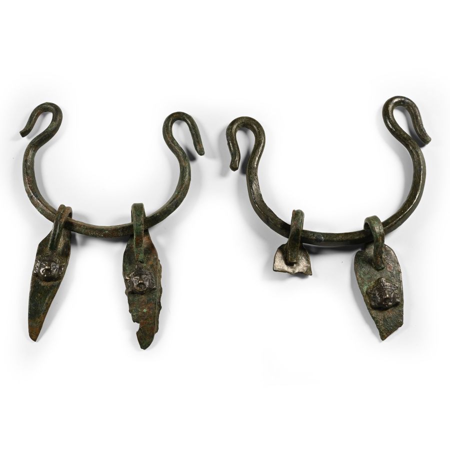 Romano-British 'Silchester' Bronze Figural Vessel Handle Pair
