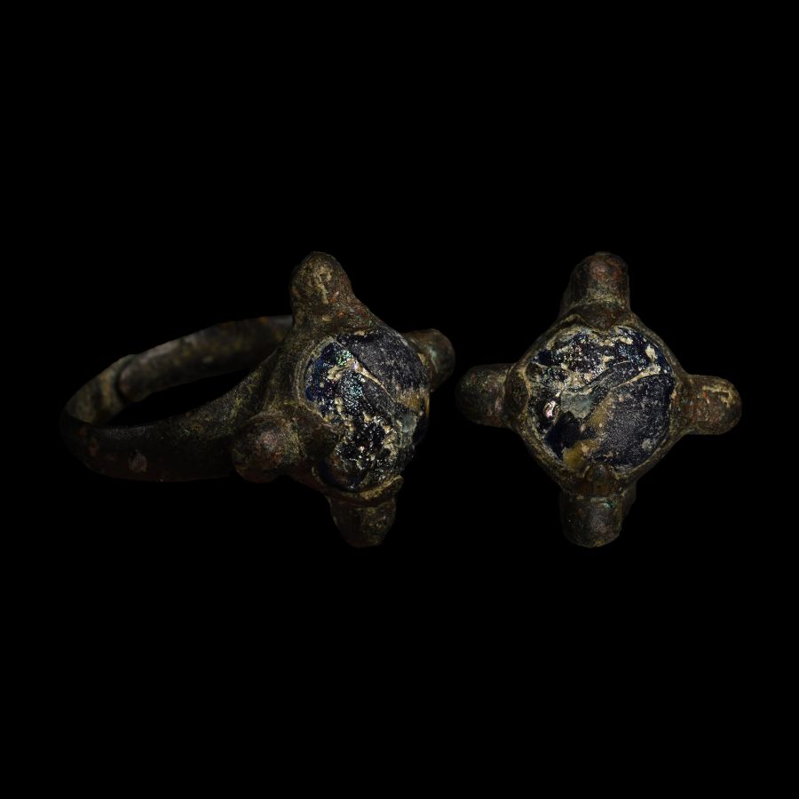 Byzantine Bronze Ring with Blue Cabochon