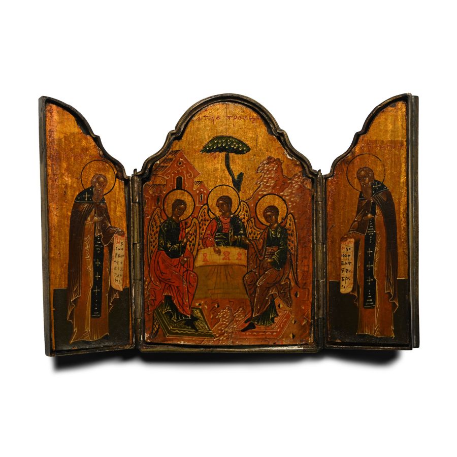 Russian Travelling Triptych Icon with Silver Mounts