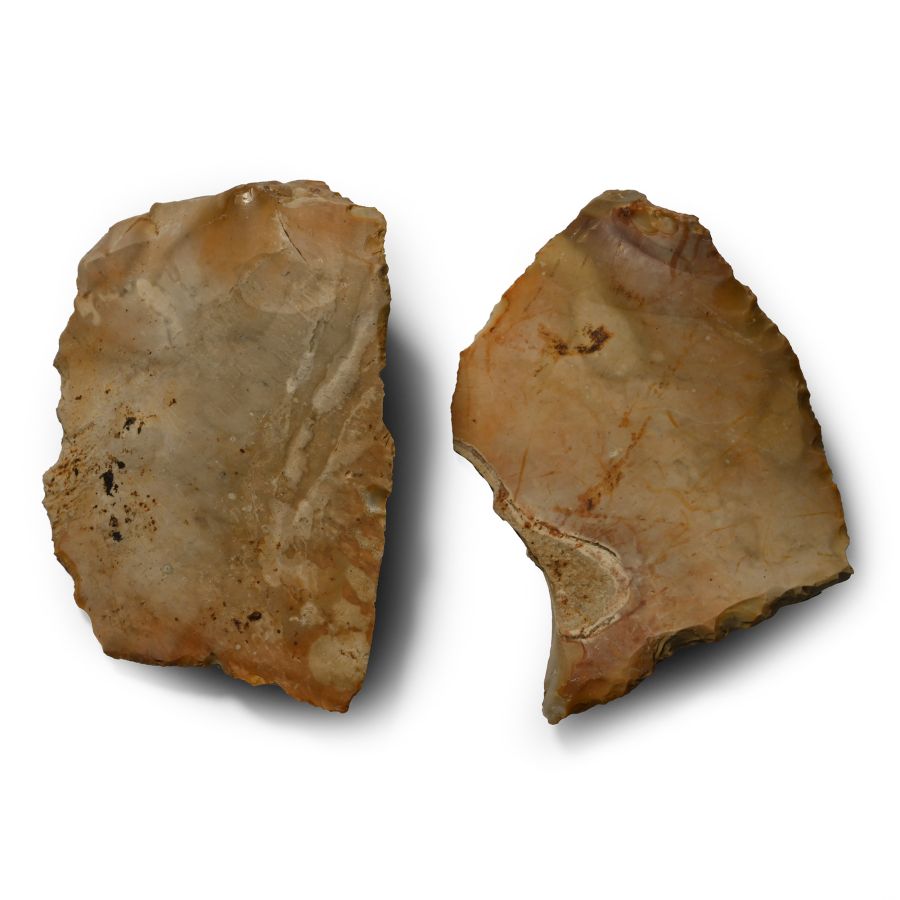 Stone Age Two Substantial Knapped Dark Orange Flint Scrapers