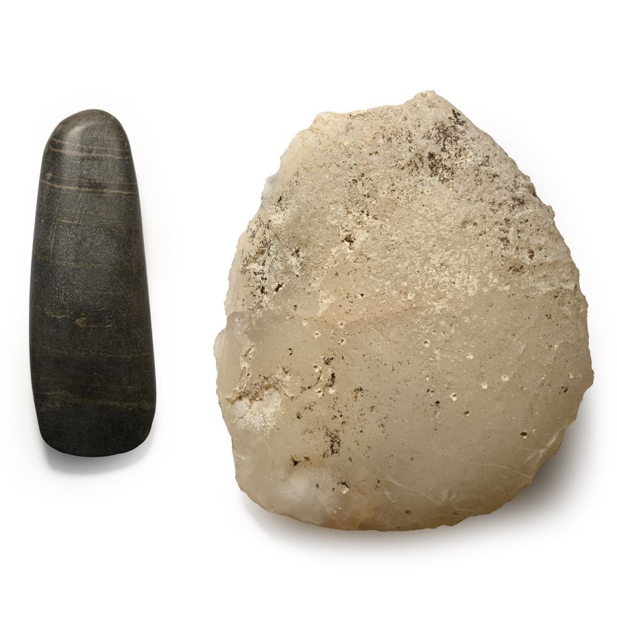 Stone Age Polished Axe Head and Scraper Group