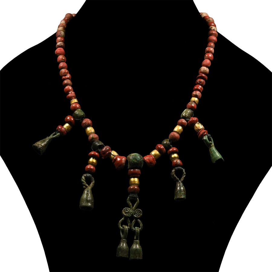 Viking Age Bead and Bronze Pendant Necklace