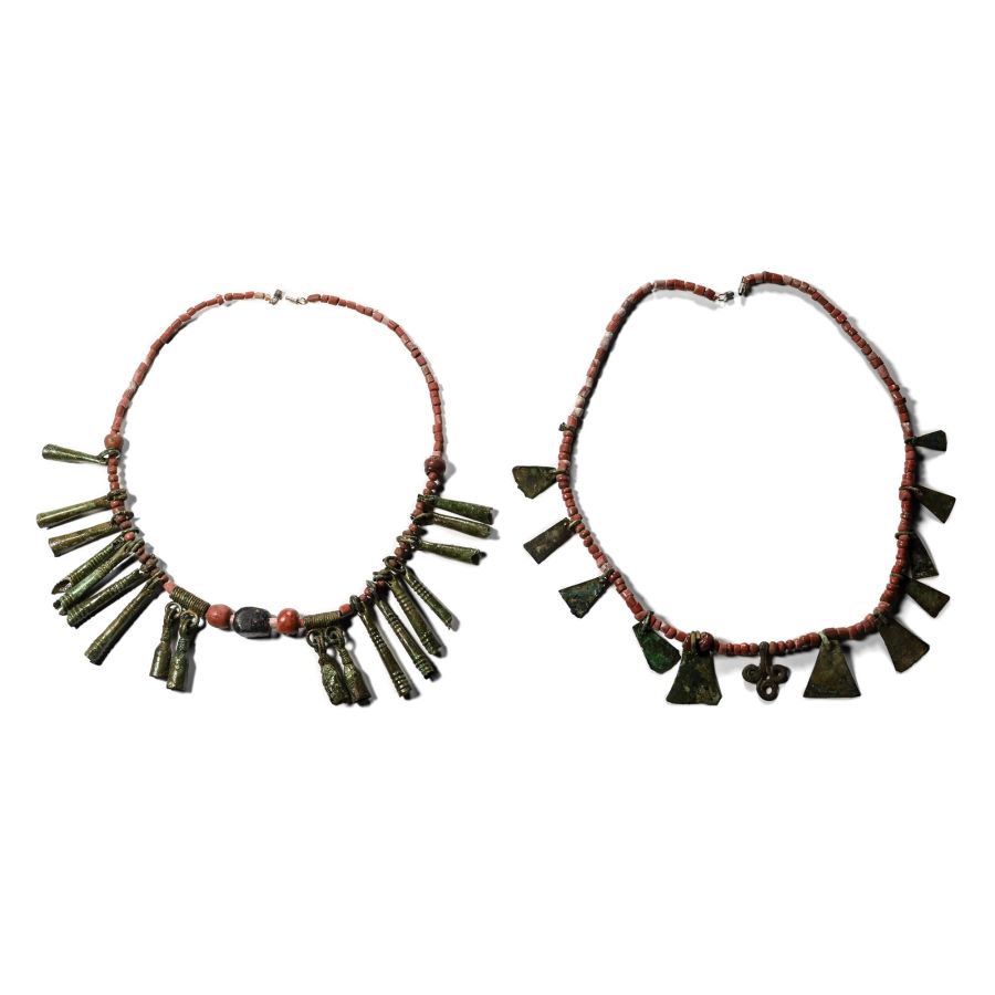 Viking Age Glass Bead Necklaces with Bronze Pendants