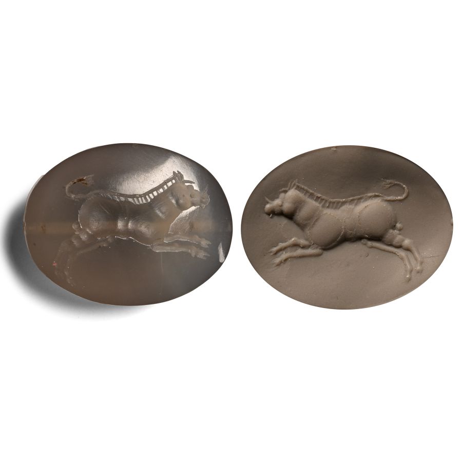 Graeco-Persian Chalcedony Stamp Seal with Striding Boar